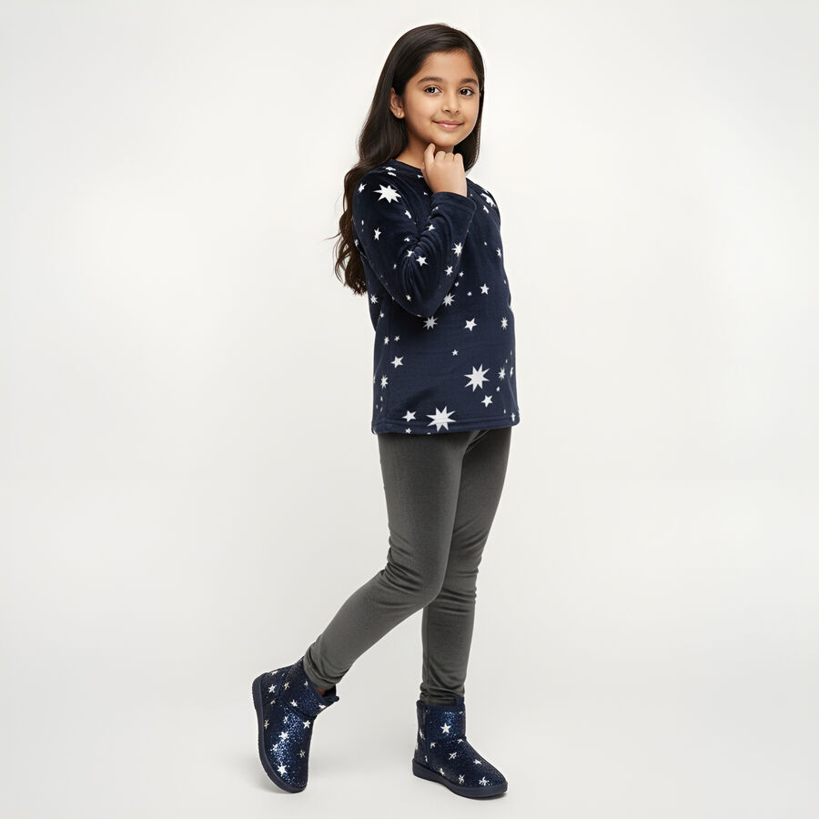 Girls' Deep Navy Blue Star Print Winter Pyjama, नेवी ब्लू, large image number null