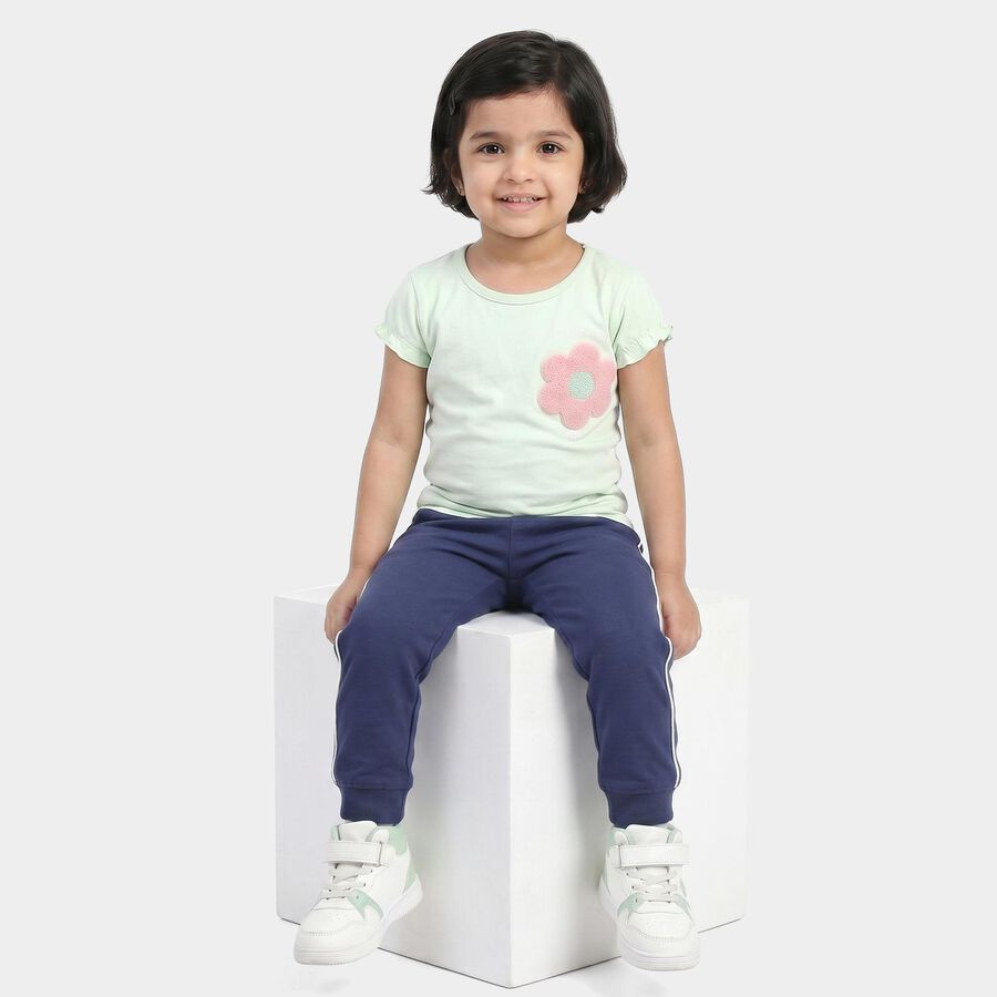 Girls' Mint Green Round Neck Regular T-Shirt, Light Green, large