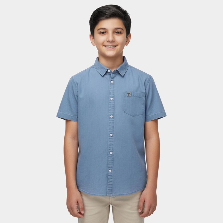 Boys Light Blue Button-Down Casual Shirt, Light Blue, large