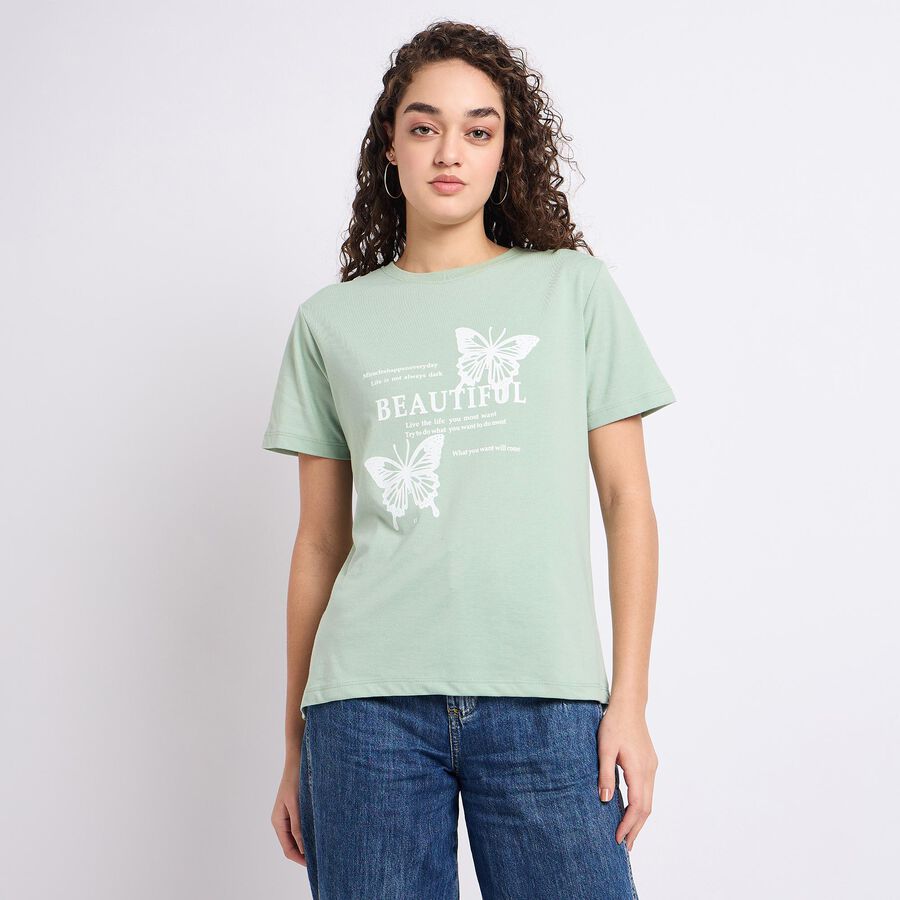 Ladies' Round Neck T-Shirt , हल्का हरा, large