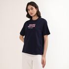 Women's Navy Blue Cotton Round Neck Casual T-Shirt, नेवी ब्लू, small