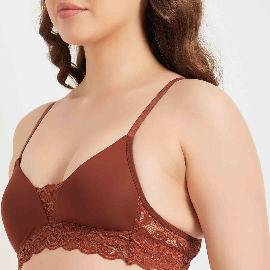 Half Lace Padded Bra, Brown, large image number null