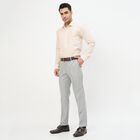 Men's Light Grey Slim Fit Flat-Front Formal Trousers, Light Grey, small