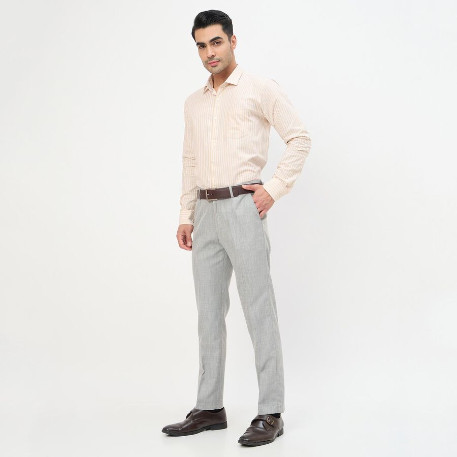 Men's Light Grey Slim Fit Flat-Front Formal Trousers, Light Grey, large