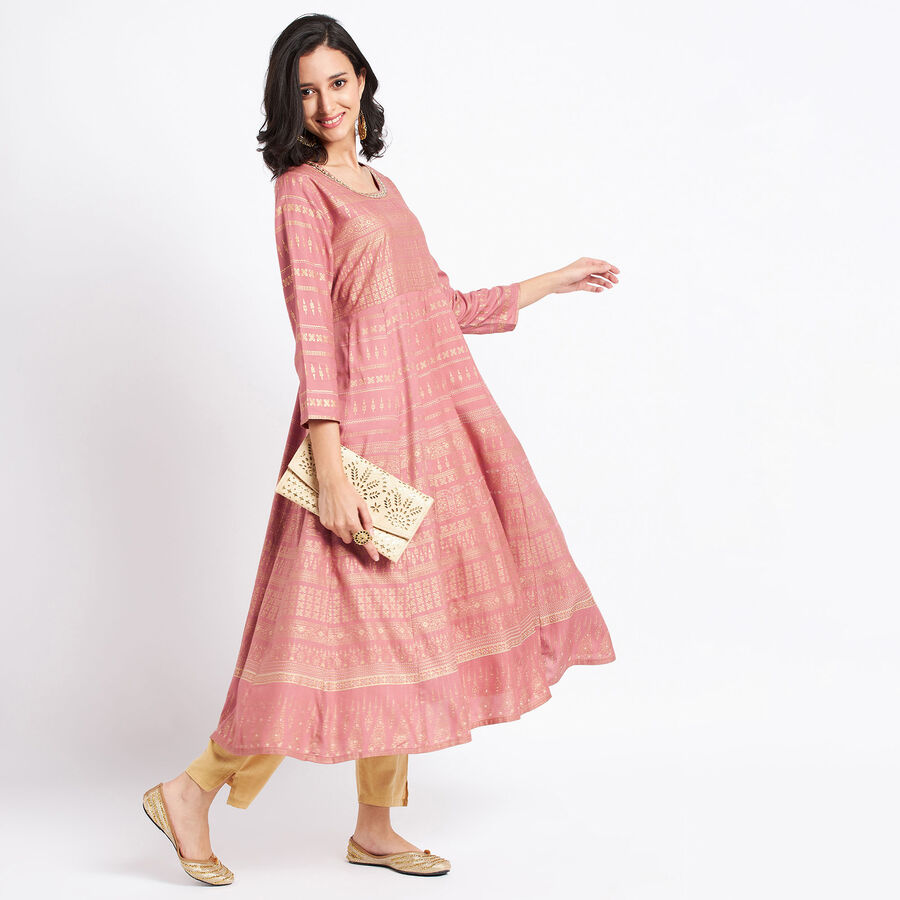 Solid 3/4th Sleeves Empire Line Kurta, Purple, large image number null