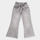 Girls' Stonewashed Grey Flared Fit Buttoned Jeans, Light Grey, small image number null