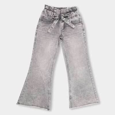 Girls' Stonewashed Grey Flared Fit Buttoned Jeans