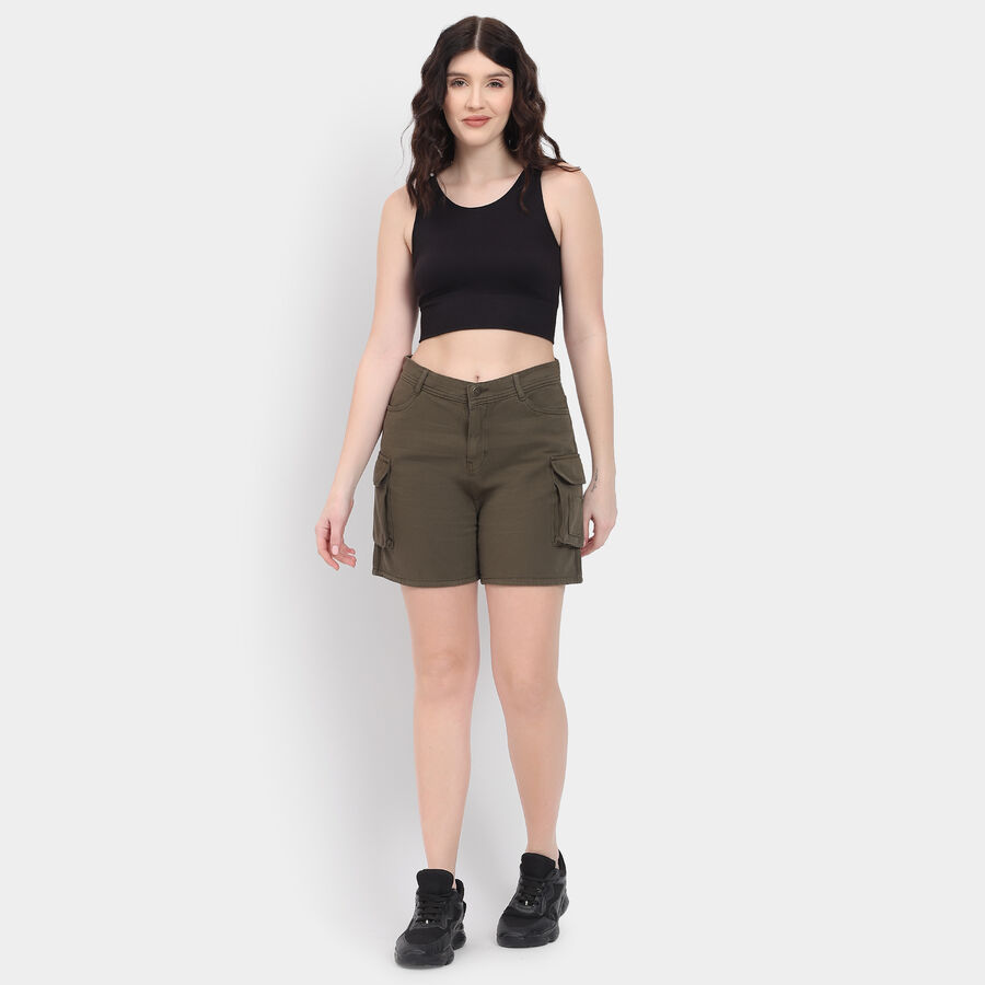 Ladies' 100% Cotton Shorts , गहरा हरा, large