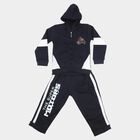 Boys Navy Blue Hooded Graphic Print Baba Suit, Navy Blue, small
