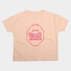 Girls Light Pink Cotton Round Neck Casual T-Shirt, Light Pink, small