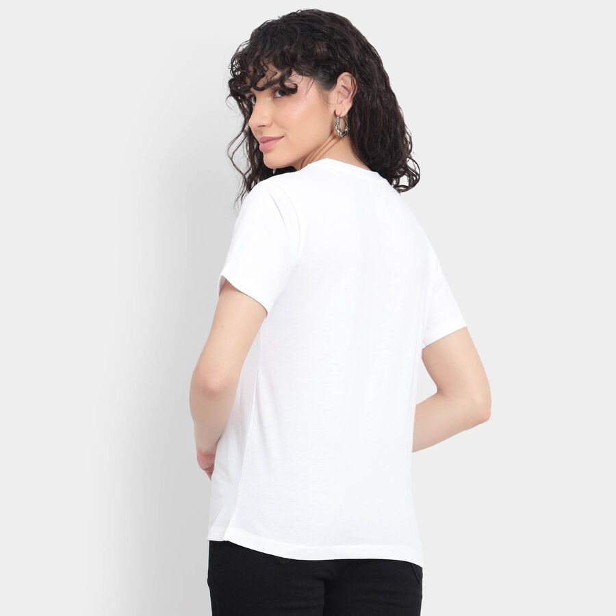 Cotton Round Neck T-Shirt, White, large image number null