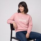 Women Pink Crew Neck Pullover Sweatshirt, Pink, small