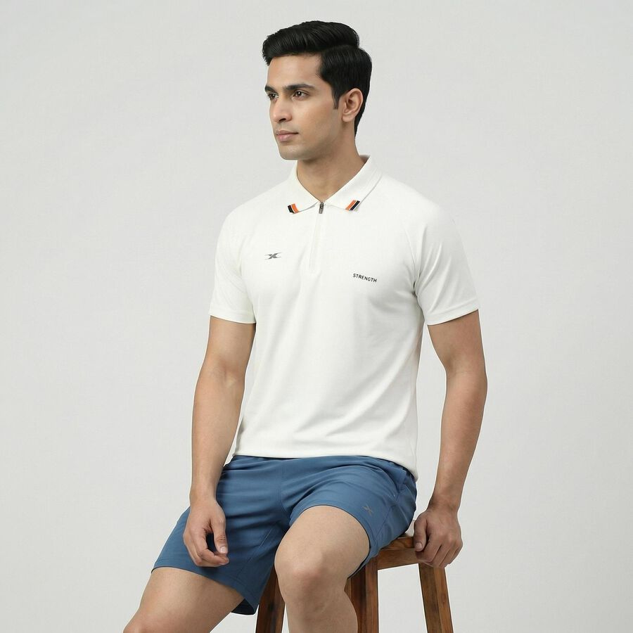 Men White Crew Neck Athleisure T-Shirt, सफ़ेद, large