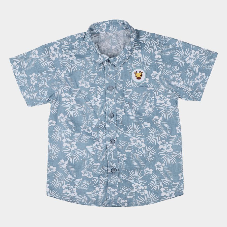 Infants Blue Cotton Half Sleeve Round Neck Casual Shirt, Teal Blue, large