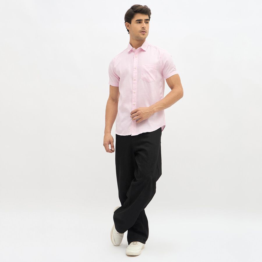 Men's Light Pink Slim Fit Half Sleeve Classic Casual Shirt, Pink, large image number null