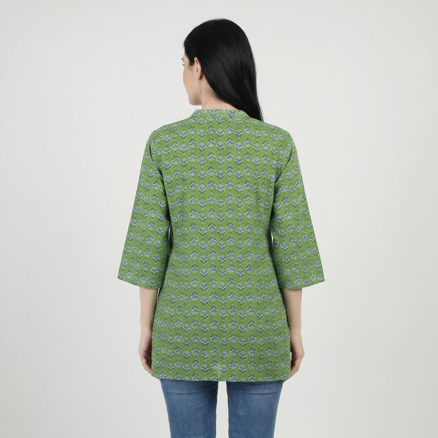 Women's Green Round Neck Printed A-Line Kurti, Light Green, large