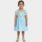 Girls' Blue Regular Fit Embroidered Frock, Aqua, small
