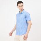 Men's Blue Cotton Half Sleeve Classic Collar Casual Shirt, Mid Blue, small