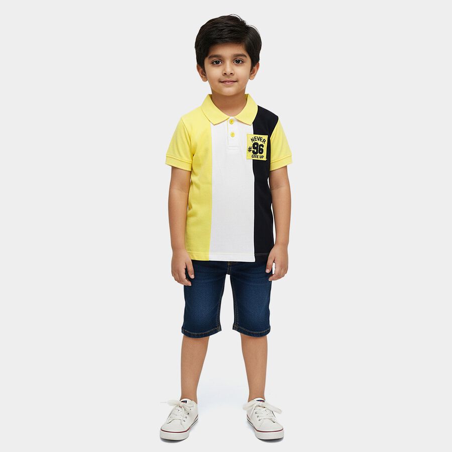Boys' Bright Yellow Cotton Polo Neck Preppy T-Shirt, पीला, large