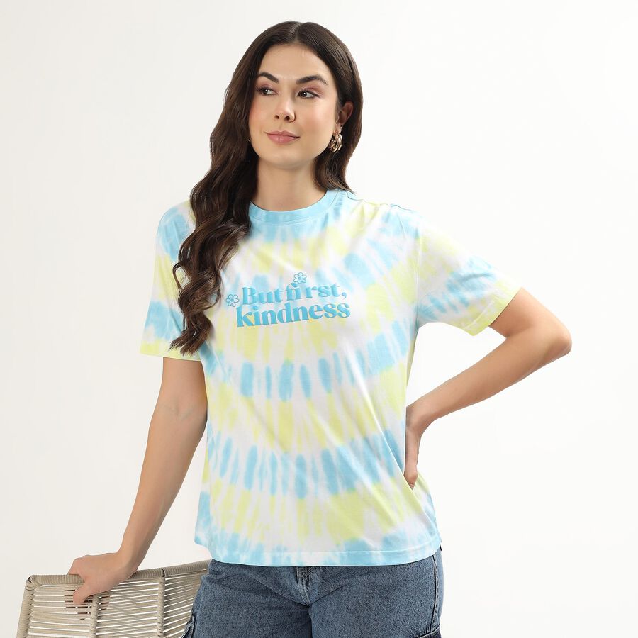 Ladies' Round Neck T-Shirt, हल्का नीला, large