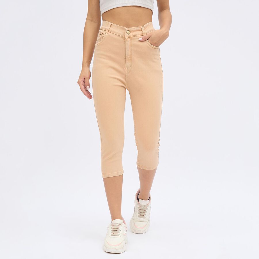 Ladies' Peach Skinny Fit Jogger Capri, Beige, large image number null