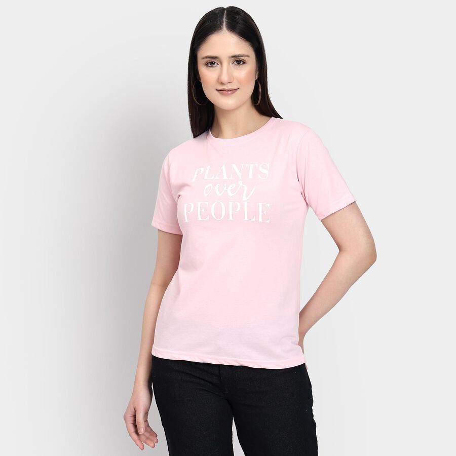 Ladies' Round Neck T-Shirt , Pink, large