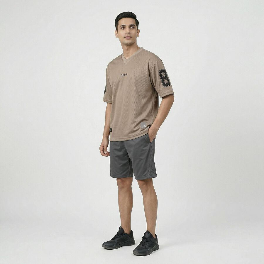 Men's Beige Crew Neck Athleisure T-Shirt, Beige, large