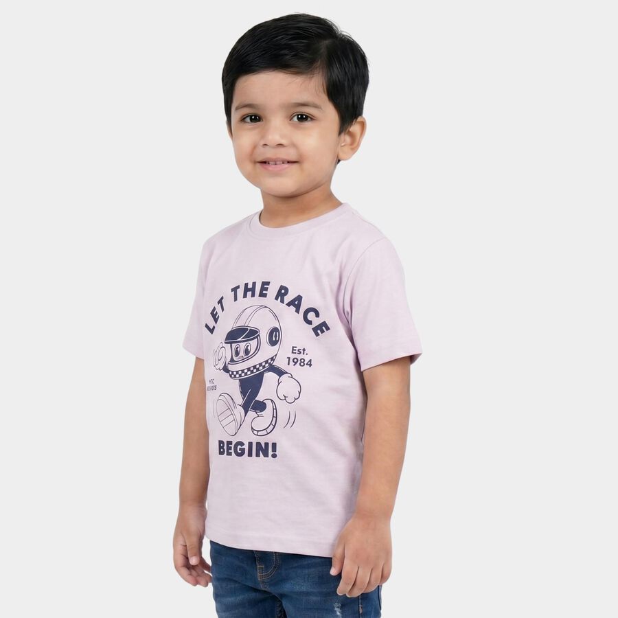 Boys' Lavender Crew Neck Regular T-Shirt, Lilac, large