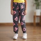 Girls' Dark Grey Heart Printed Drawstring Jogger Pyjama, Dark Grey, small