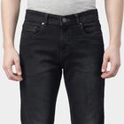 Men's Navy Blue Slim Fit Washed Jeans, गहरा नीला, small