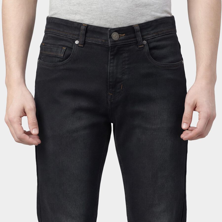 Men's Navy Blue Slim Fit Washed Jeans, गहरा नीला, large