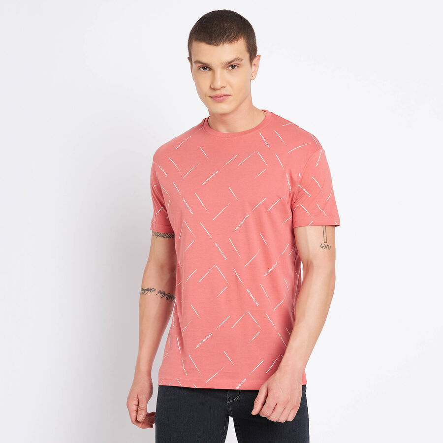 Cotton Round Neck T-Shirt, Peach, large image number null
