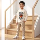 Boys Beige Cotton Blend Round Neck Regular Boys T-Shirt, गहरा पीला, small