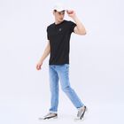 Men's Jet Black Crew Neck Athleisure T-Shirt, काला, small