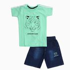 Boys' Light Green Cotton Round Neck Tiger Print Baba Suit, Light Green, small image number null