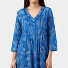 Women's Midnight Blue Round Neck Classic Kurta, मध्यम नीला, small