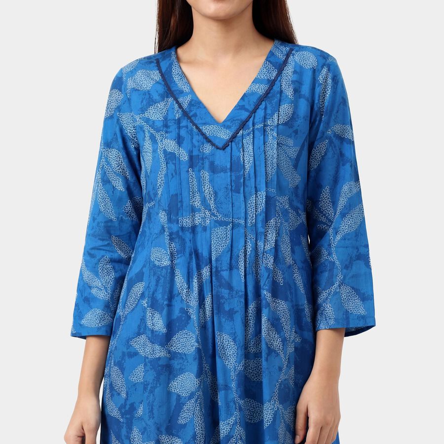 Women's Midnight Blue Round Neck Classic Kurta, मध्यम नीला, large