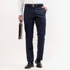 Men's Dark Blue Slim Fit Flat-Front Formal Trousers, Dark Blue, small
