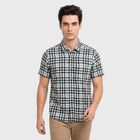 Men's Navy Blue Checked Regular Fit Casual Shirt, Navy Blue, small