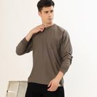 Men's Muted Olive Brown Henley Neck Casual T-Shirt, Khaki, small image number null