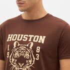 Men's Brown Round Neck Slim Fit Printed T-Shirt, Brown, small