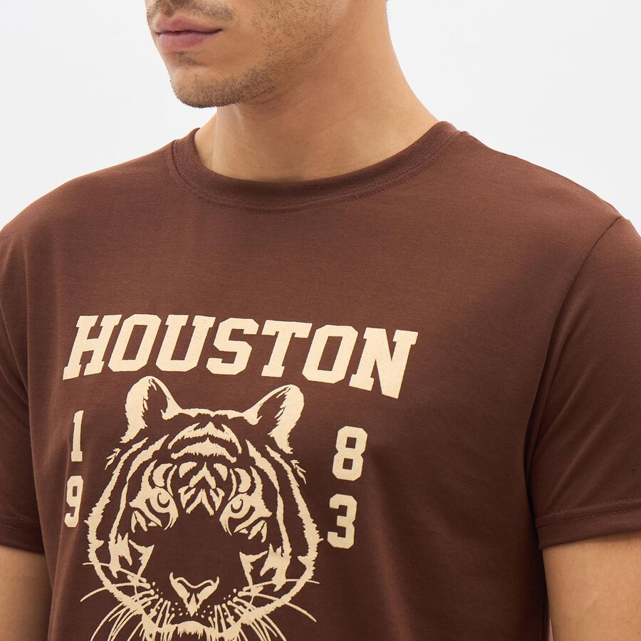 Brink Men's Brown Round Neck Slim Fit Printed T-Shirt Vishal