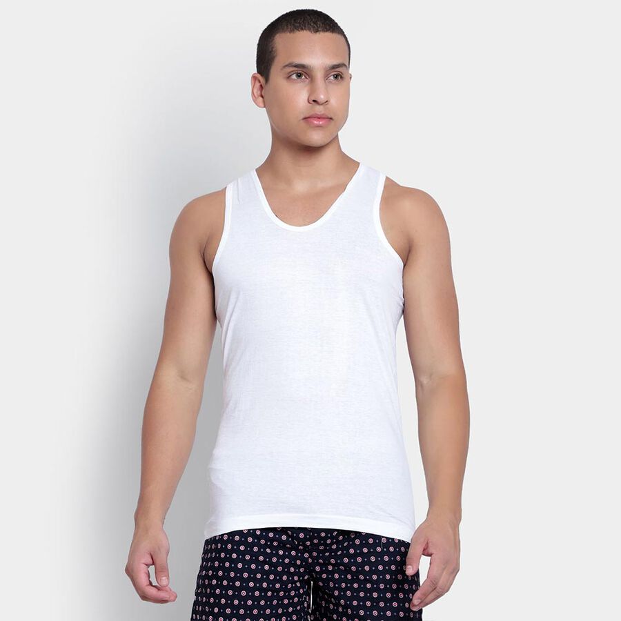 Cotton Solid Vest, White, large