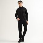 Men's Jet Black Hooded Athleisure Jacket, Black, small image number null