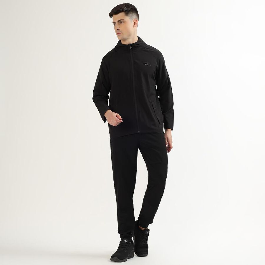 Men's Jet Black Hooded Athleisure Jacket, Black, large image number null