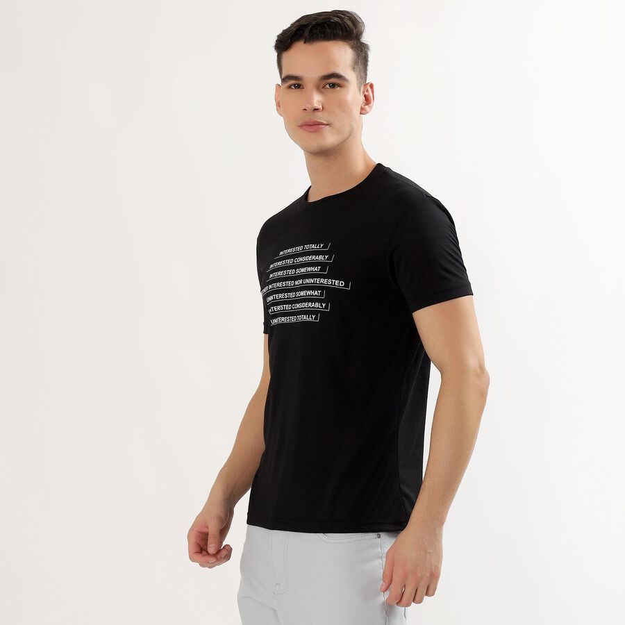 Men's Jet Black Round Neck Graphic T-Shirt, Black, large image number null