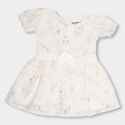 Infants' Ivory Puff Sleeve Animal Print Frock