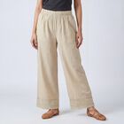 Women's Beige Relaxed Fit Solid Wide-Leg Palazzos, गहरा पीला, small