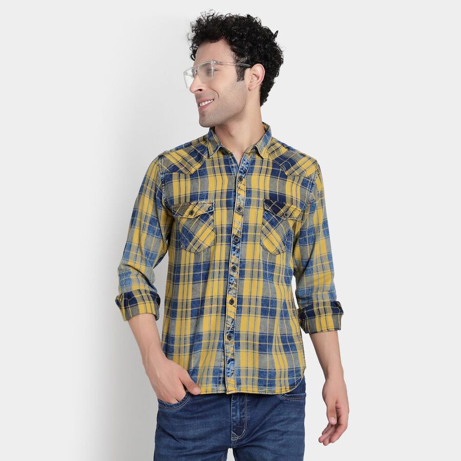 Cotton Checks Casual Shirt, Mustard, large image number null
