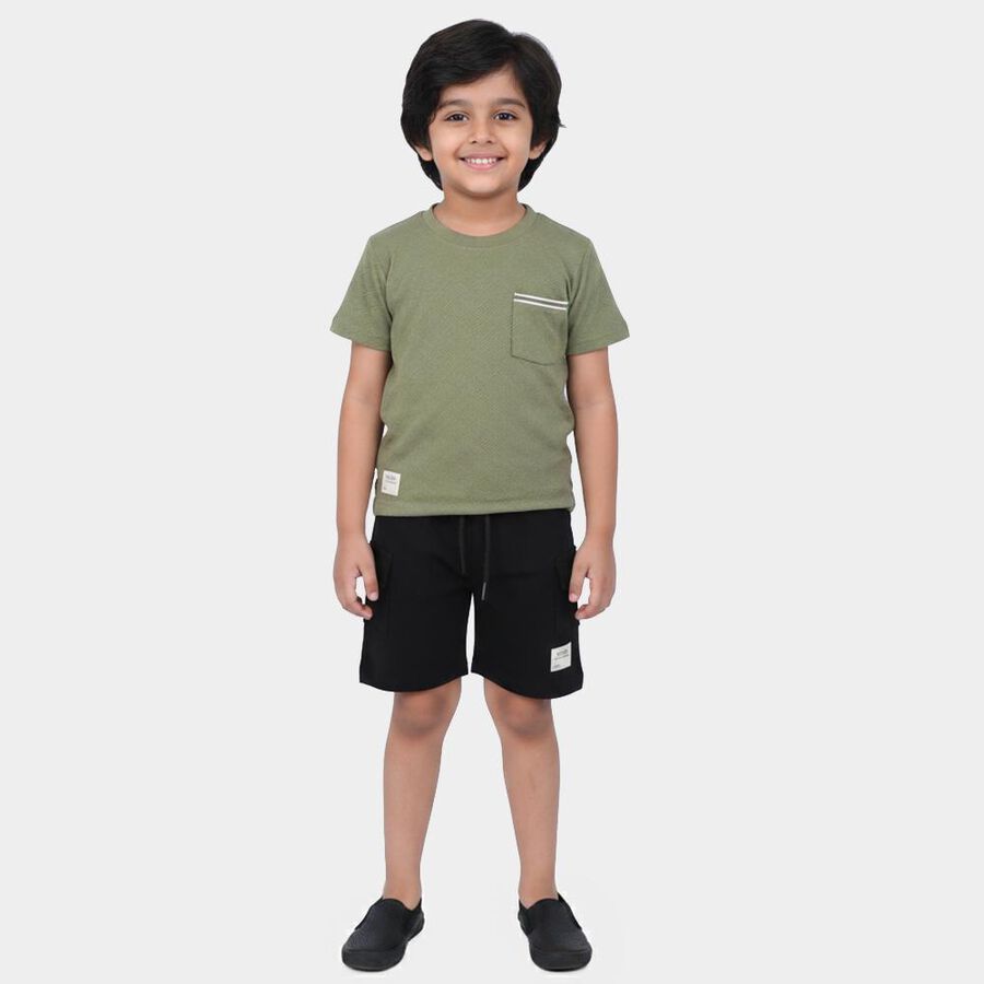 Boys Olive Green Round Neck Textured Baba Suit, ओलिव, large